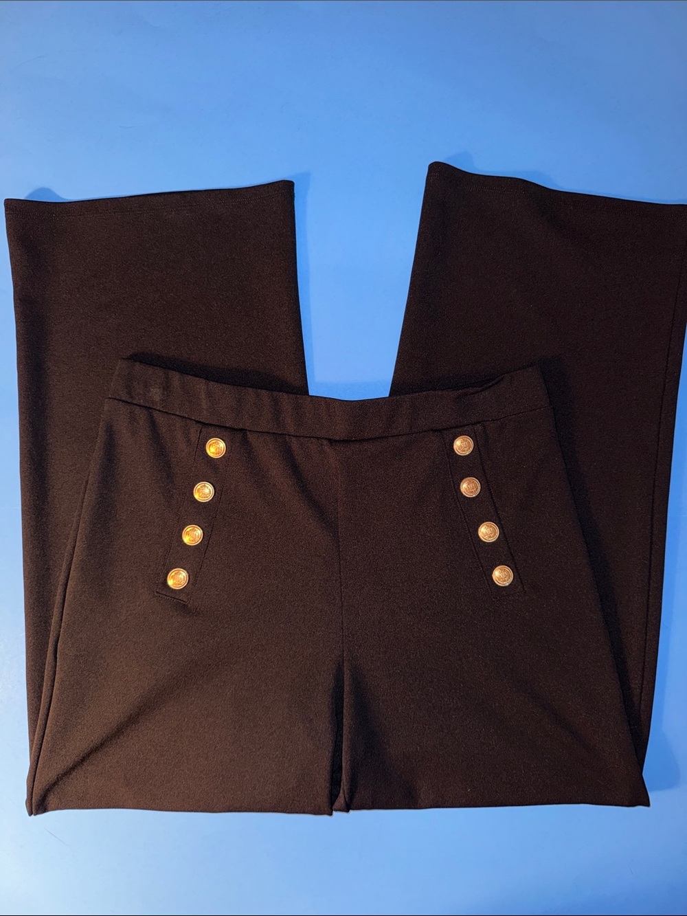 H&M Black Wide-Leg Sailor Pants with Gold Buttons New Sz Large